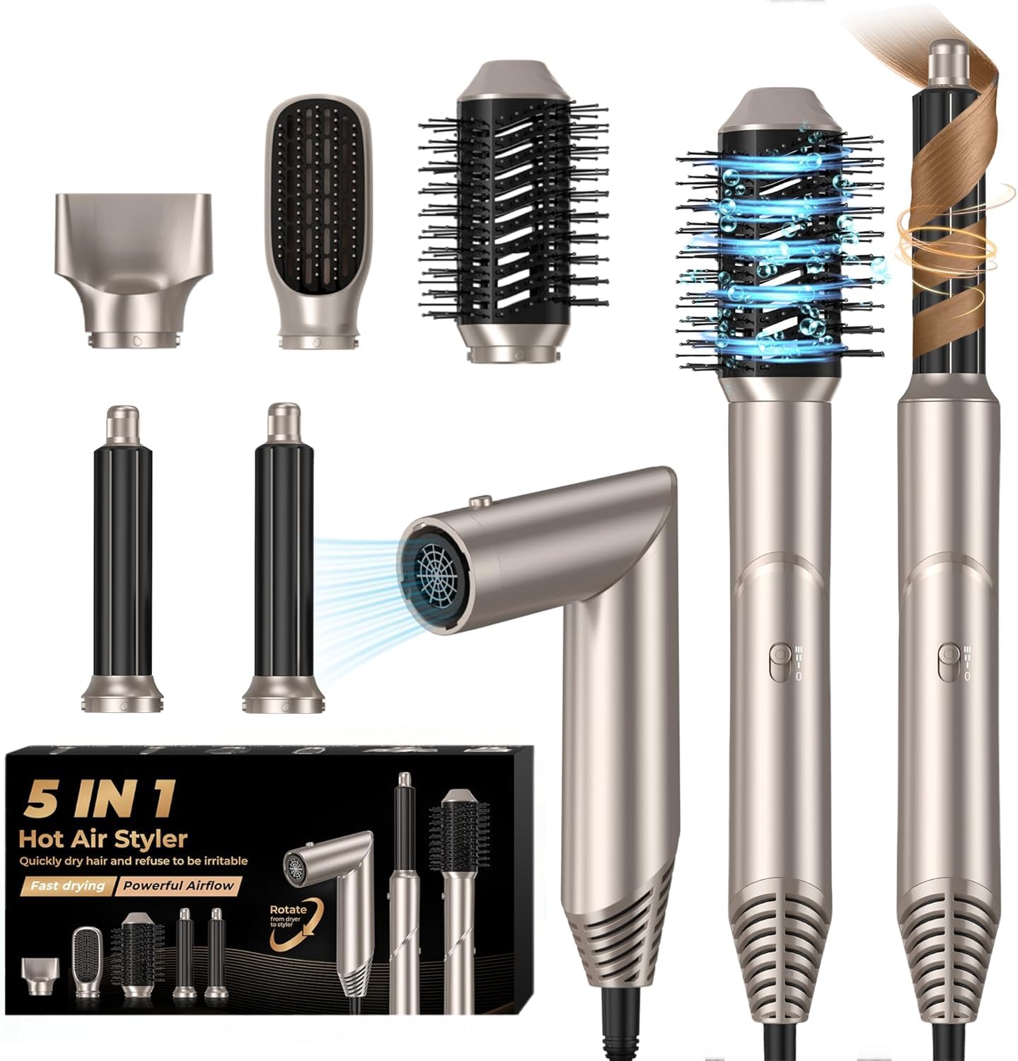 5 en 1 Air Brush Cepillo Soplante Airstyler Secador de pelo Iónico Hairstyler Plancha para rizos de aire multistyler Airbrush Cepillo de aire caliente Cepillo de peinado Kit de peluquería Hairstyler