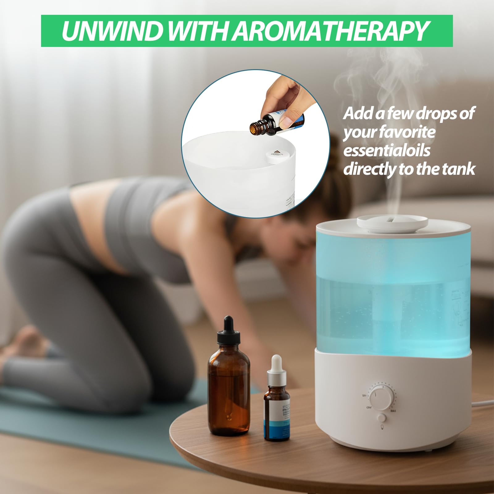 Cozary Humidificateur d'Air Chambre 2.5L Top-Fill, 28H Diffuseur d’Huiles Essentielles, Arrêt Automatique, 23 dB Silencieux, 7 Color Light, Buse à 360°, pour Chambre à Coucher,Chambre Bebe,Plantes