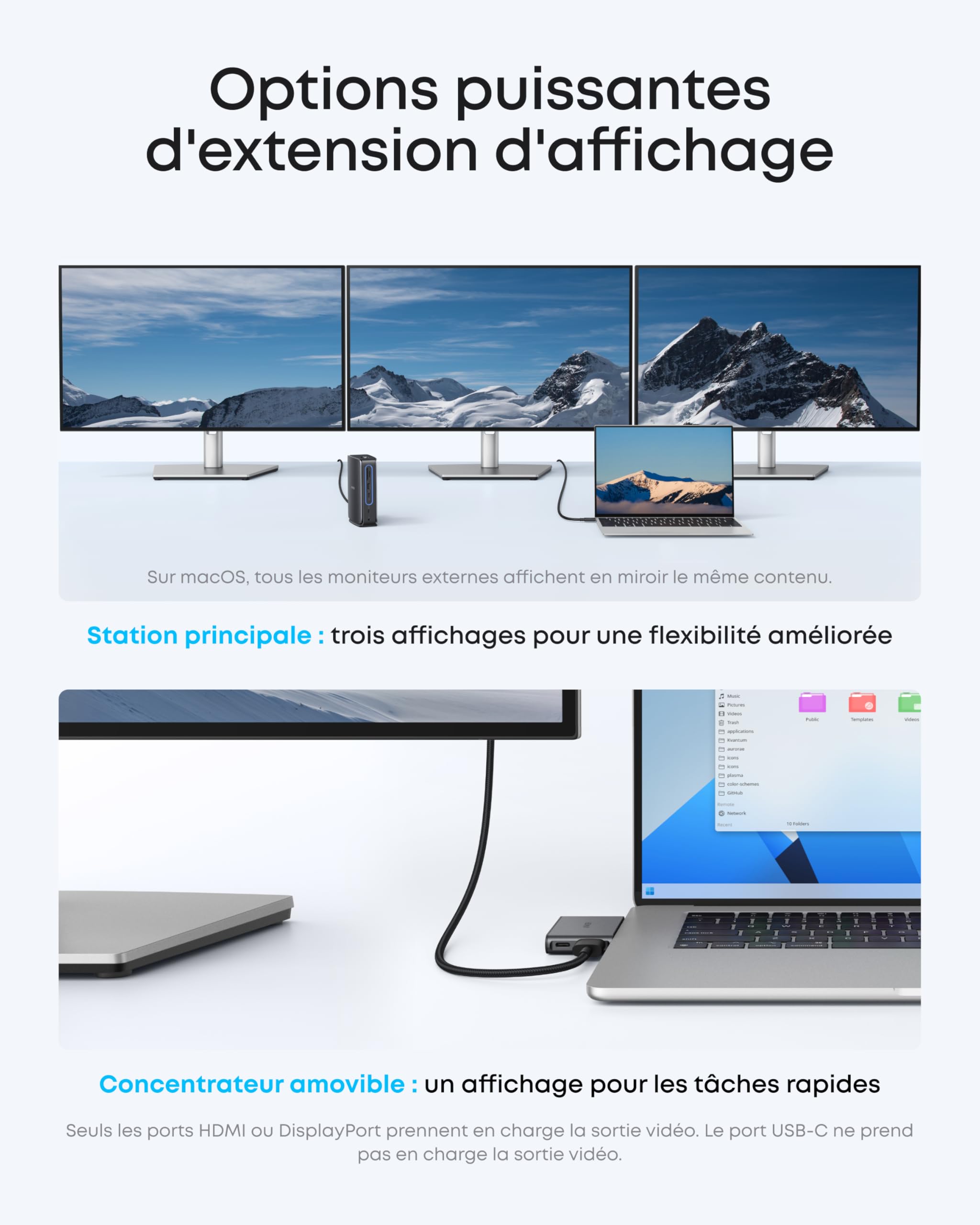 Anker Nano Station d'accueil pour Ordinateurs Portables avec Concentrateur Intégré, 13-en-1, Triple Affichage avec 2 HDMI et 1 DP, USB-C 10 GB/s, 3 USB-A, Audio, SD/TF, Ethernet, 100 W Max PD