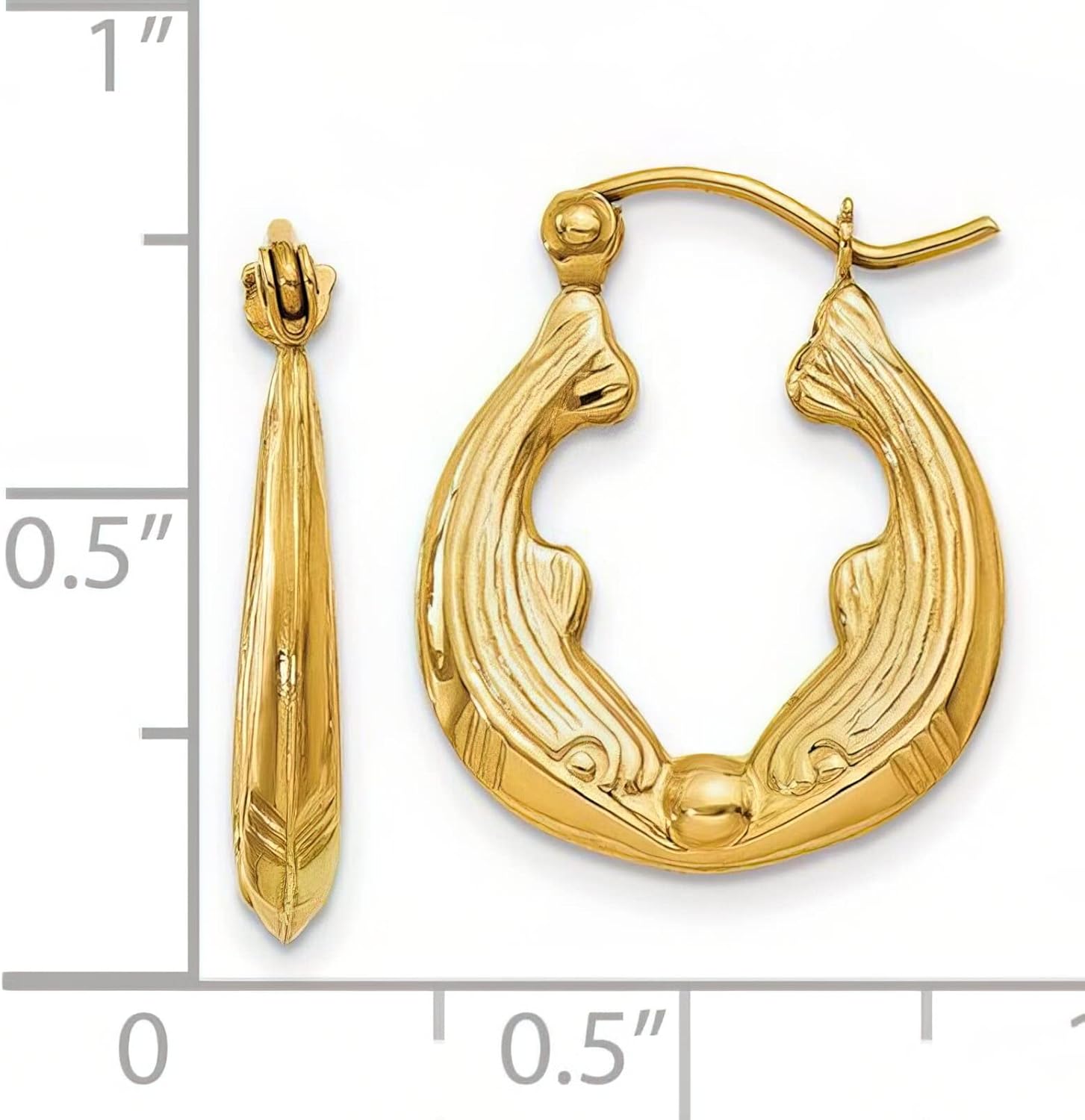 14K Yellow Gold Dolphin Hoop Earrings Jewelry