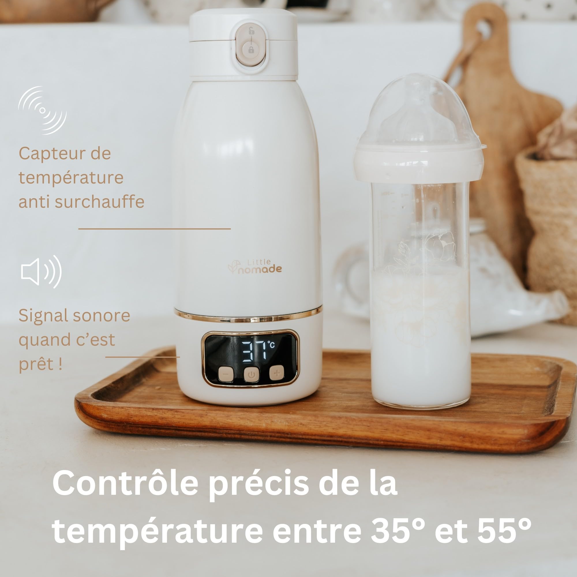 Chauffe Biberon Portable/Voiture/Voyage, 500ml, Universel, Sans Fil, Température Précise,Autonomie 24h, Rechargeable USB, Lait Maternel, Chauffe 3min, Charge 2h,
