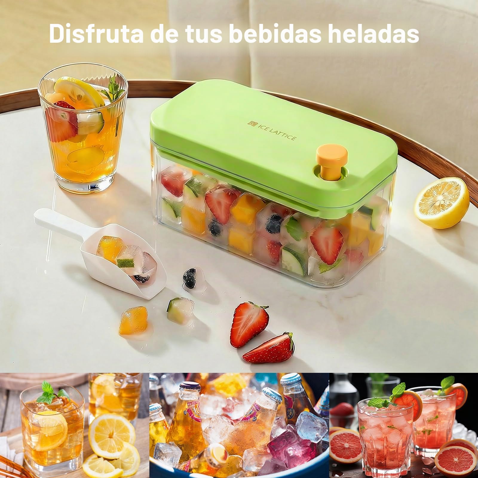 Cubiteras para Hielo con Tapa, Cubitera para Hacer Hielo y Hielos Reutilizabl,Hace hasta 200 cubitos,Perfecta para whisky, cócteles, café y todas las Bebidas.(Verde)