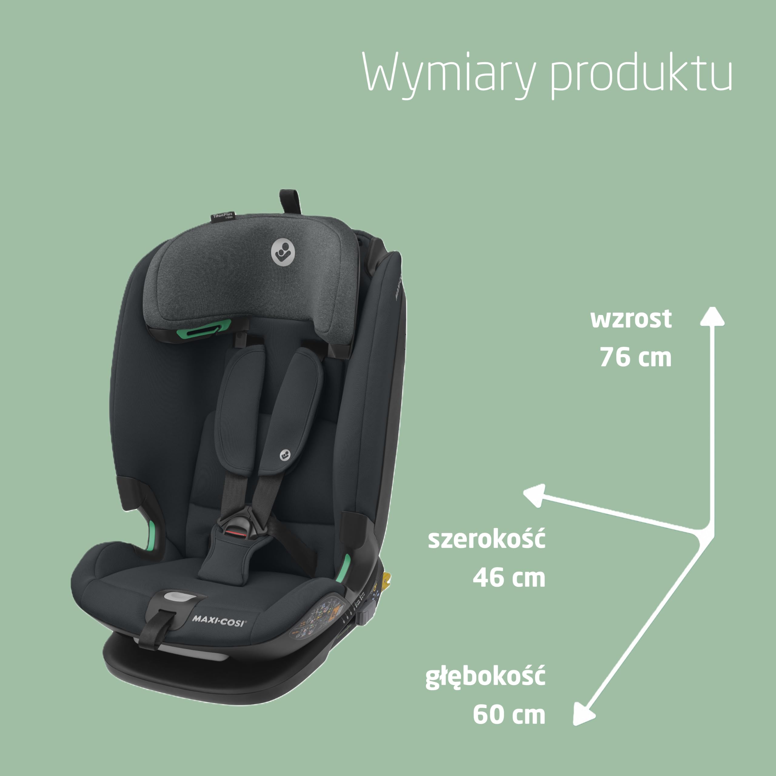 Maxi-Cosi Titan Plus i-Size, Fotelik Samochodowy dla Dziecka w Różnym Wieku, 15 miesięcy - 12 lat (76–150 cm), Ochrona Boczna G-CELL, 4-Stopniowe Odchylanie, Miękki Zagłówek, Authentic Graphite