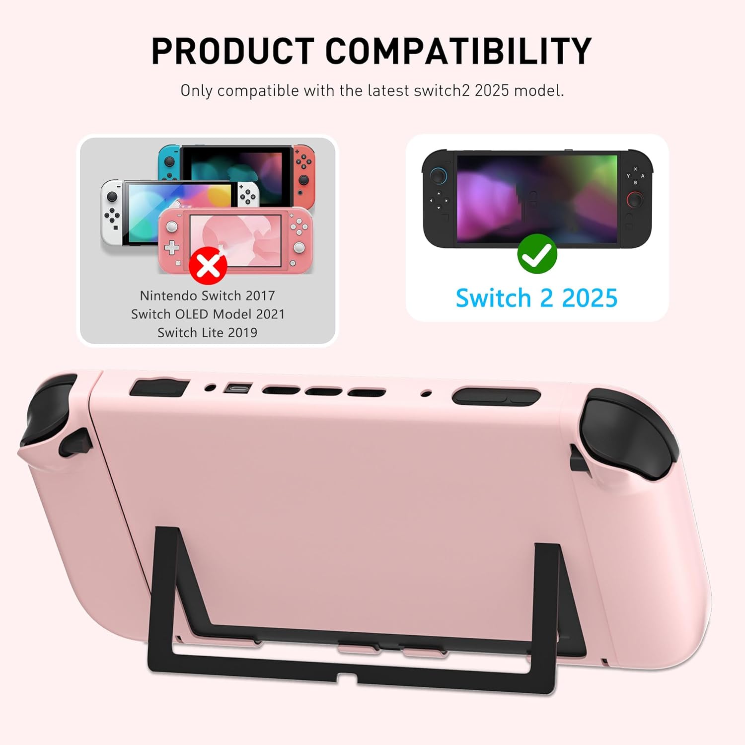 RHOTALL [Upgraded Version Can Easily Dock] Pink Dockable Case for Nintendo Switch 2 2025, Protective Hard PC Shell, Slim Cute Controller Cover with Detachable joycon Compatible with Switch 2 - Image 4