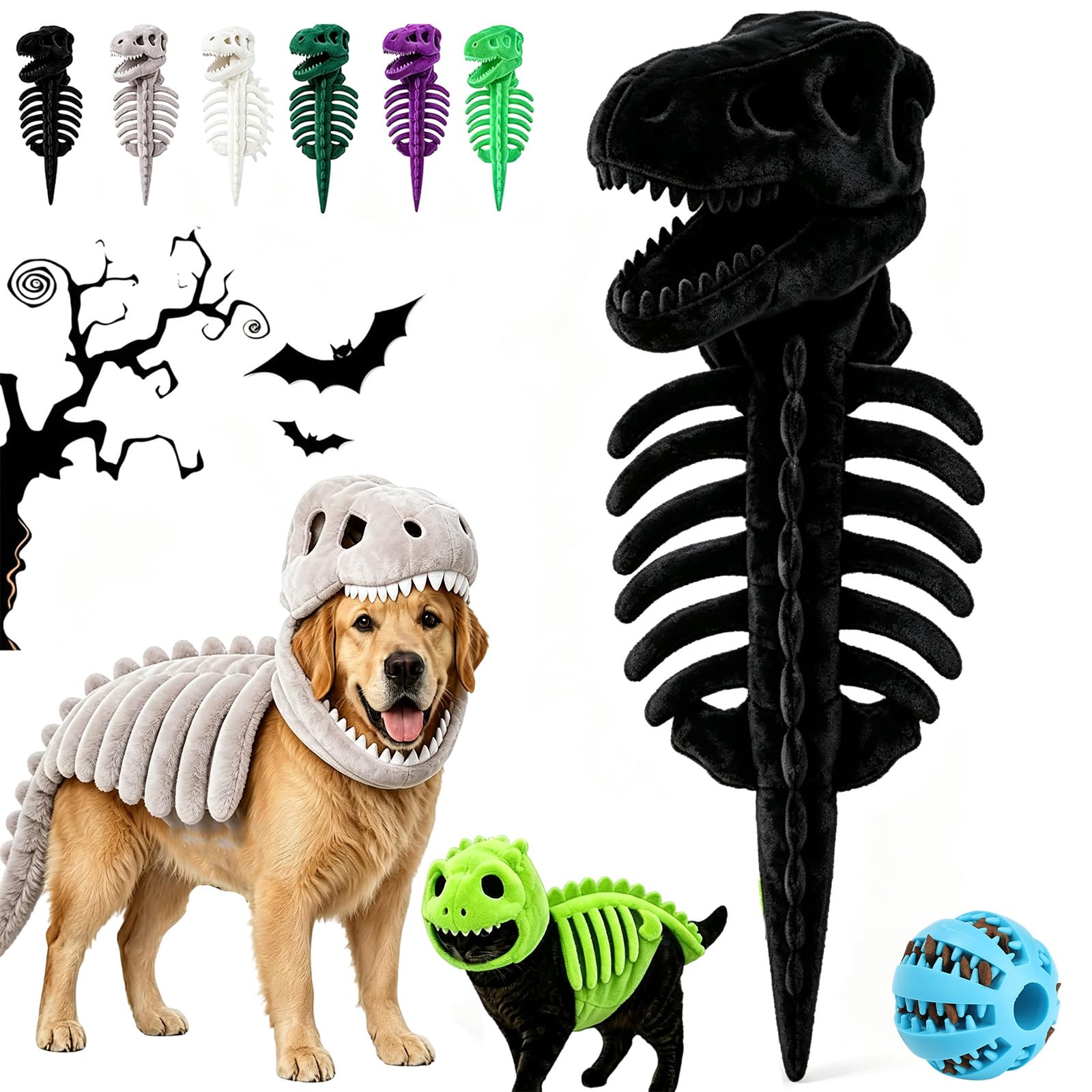 Dog Dinosaur Skeleton Glow in the Dark Halloween For Cats Dogs (Black,25CM) — image 1