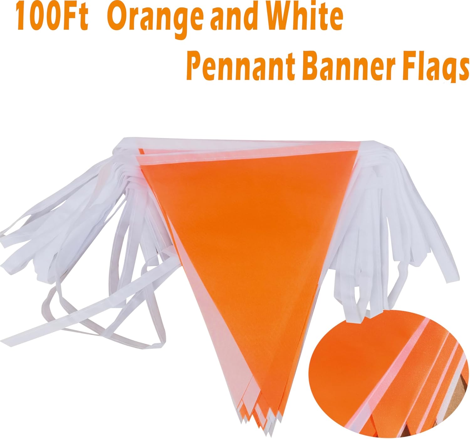 100Ft Orange and White Pennant Banner Flags String Fabric Triangle Bunting Flag,Party Decorations for Wedding,Kids Birthday,Home Outdoor Garden Hanging Festivals Decoration,60 Pcs - Image 2