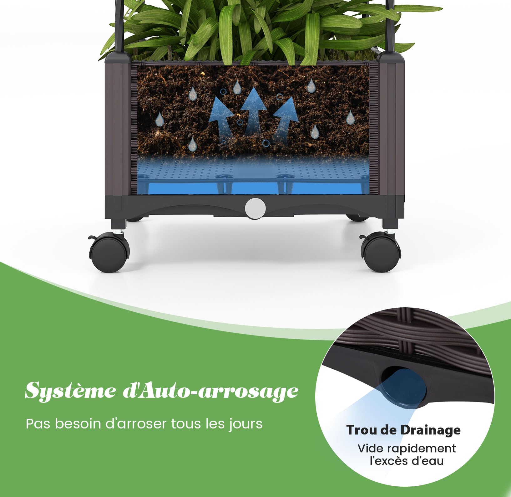 GOPLUS Jardinière avec Treillis Jardin pour Plantes Grimpantes, Obélique avec Carré Potager Pot,Cage à Tomates à roulettes 4 Hauteurs 170/130/90/50CM 40 x 40 x 32CM