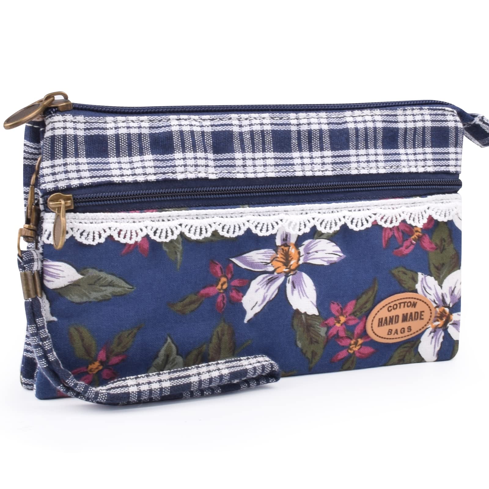 LassZone Women's Nylon Smartphone Wristlets Bag Three Zipper Long Clutch Wallets Purses for Cellphone/Card/Cash/Coin/Bills