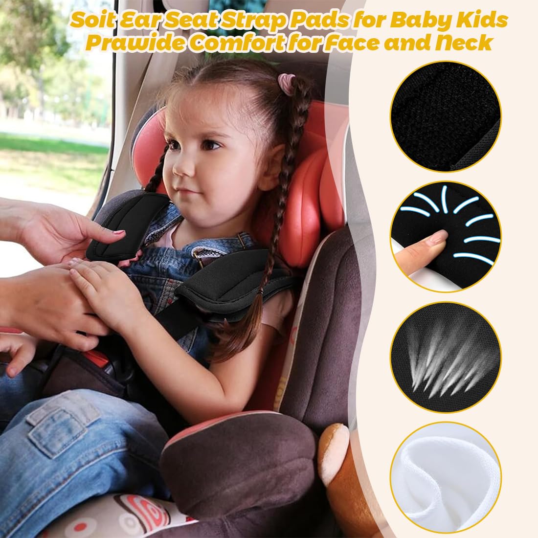 2 Pezzi Cintura Di Sicurezza Per Bambini Per cintura sicurezza auto Passeggino Auto Bambini Neonato Universale, Adatti Per Passeggino E Auto, Supporto Universale Per La Testa E Il Collo Del