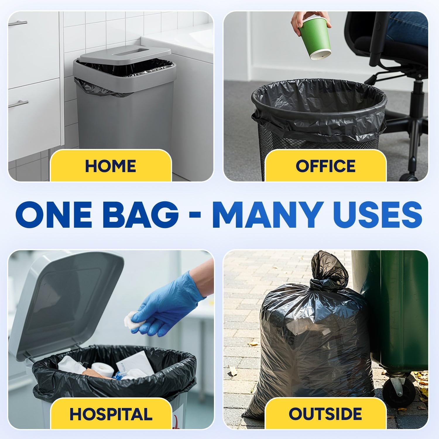 PLASTIC PRINCE 7-10 Gallon Can Liners 8 Mic High-Density Black Garbage Bags 24" x 24" Trash Bags 1000/Case