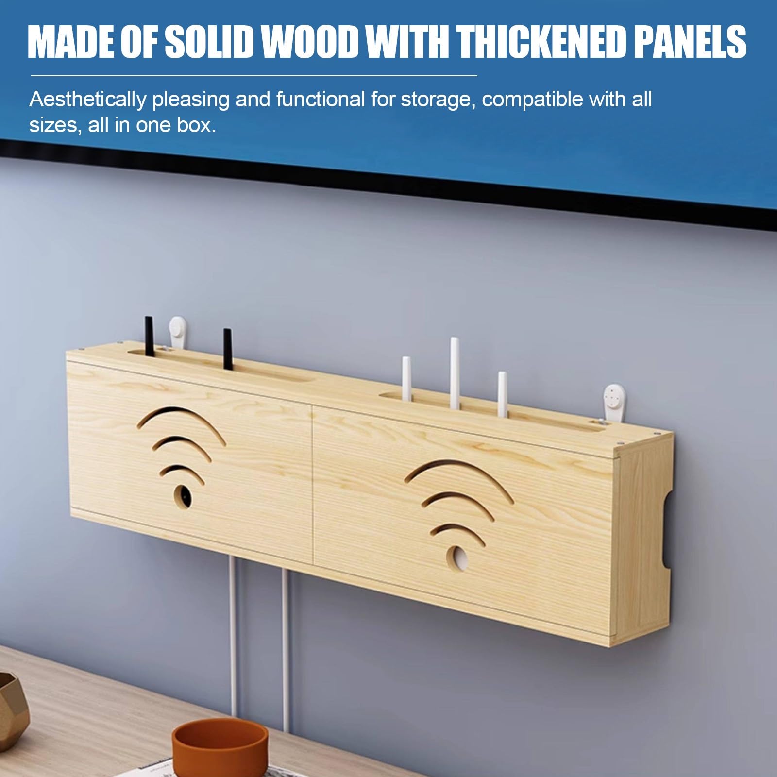 Boîtier de gestion de câbles caché pour routeur WiFi, support mural en bois pour modem, décodeur, multiprise, cordons – Idéal pour le salon, le bureau, la chambre à coucher