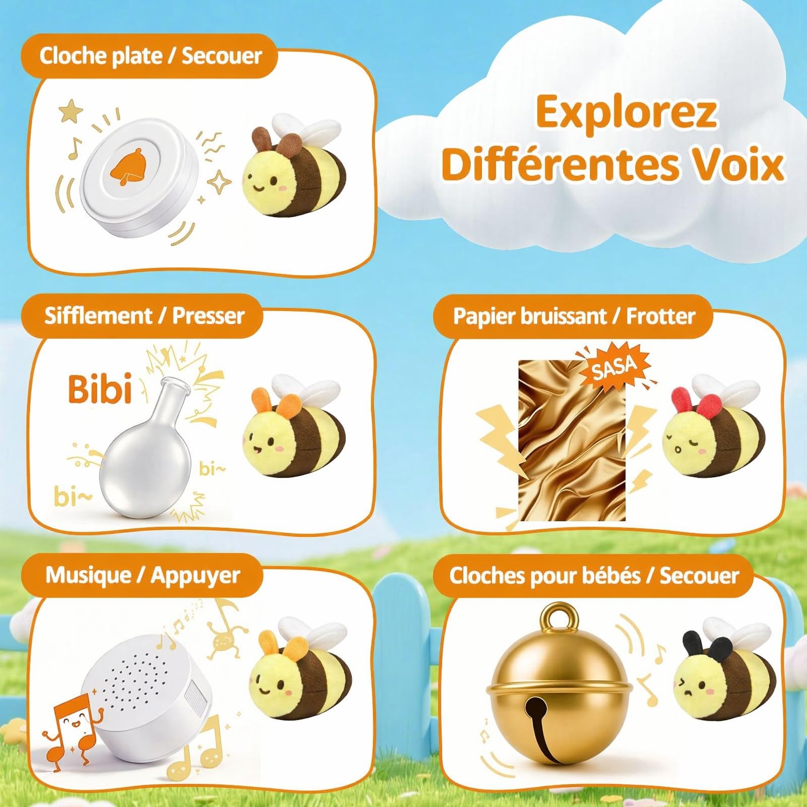 Jouet pour bébé de 6 à 12 mois, ruche avec 5 abeilles, jouet sensoriel Montessori avec musique, hochet, miroir, jeux éducatifs et jouets de motricité, cadeaux pour enfants de 1, 2, 3 ans