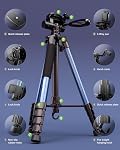 CAMBOFOTO 74"-Camera-Tripod, en aluminium de couleur grise pour appareil photo sans miroir/DSLR/Cell Phone/Camcorder, avec support et sac de voyage (bleu)