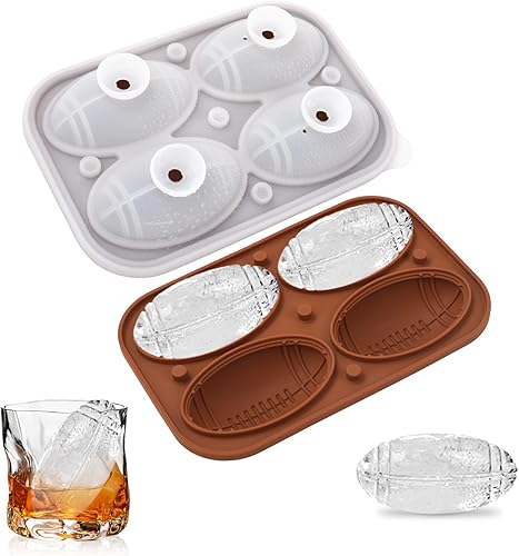 Molde para cubitos de hielo de fútbol, 2.5 pulgadas, 4 hielos, bandeja de silicona para cubitos de hielo con tapa, molde de hielo de esfera y molde