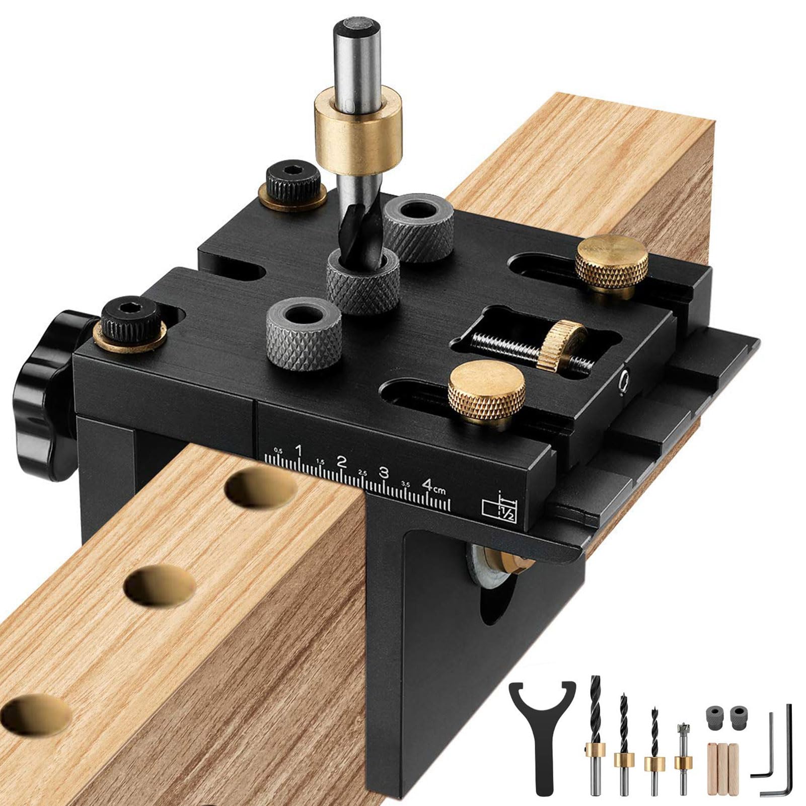 Kit gabarit Trou Poche 3 en 1, gabarit de perçage 6/8/10/15 mm avec Clip de positionnement, kit de gabarit Chevilles pour Travail du Bois, Guide perçage, localisateur poinçon, Outil menuiserie