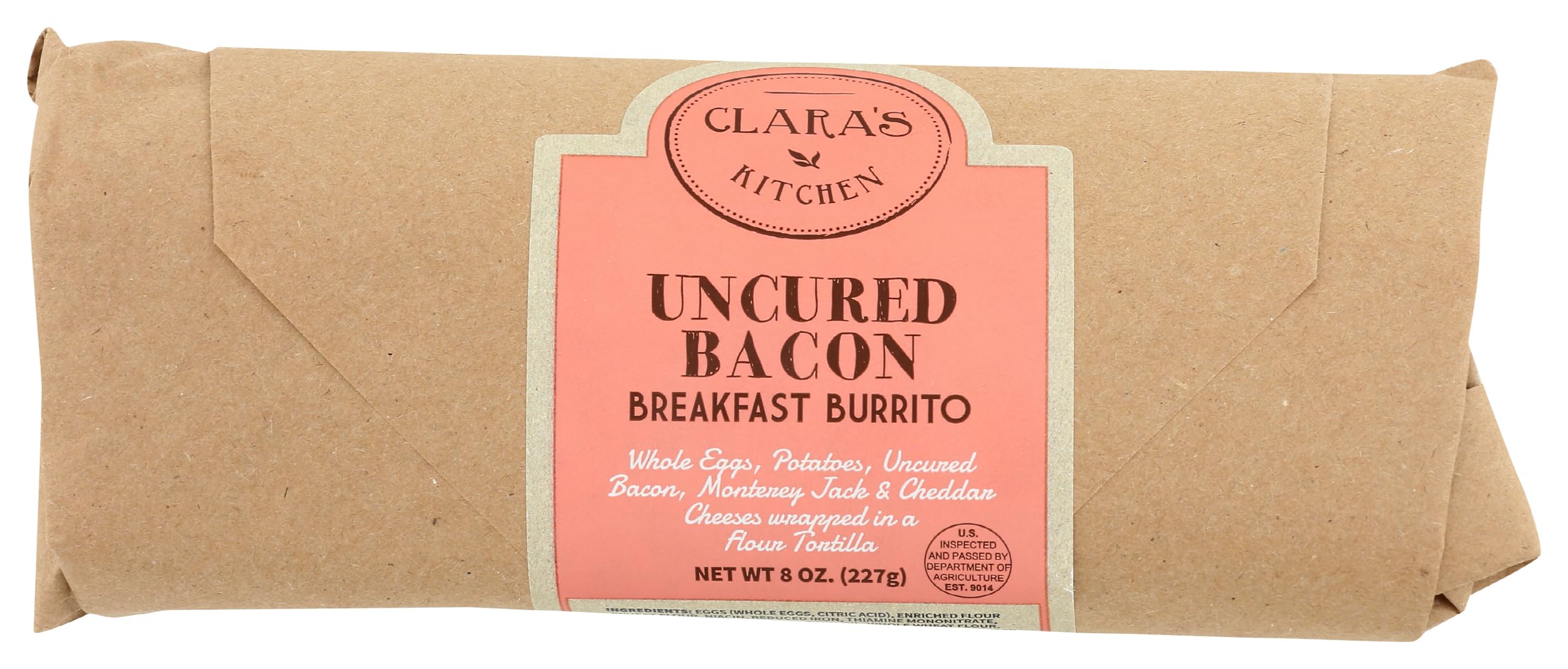 Clara's Kitchen, Burrito Breakfast Uncured Bacon, 8 Ounce