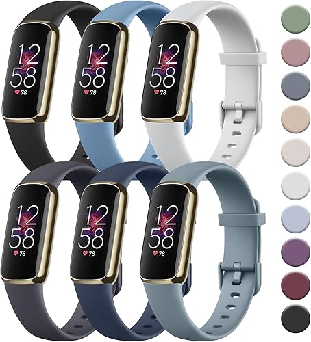 Tobfit Paquete de 6 correas deportivas compatibles con correas Fitbit Luxe para mujeres y hombres, correas de silicona suave impermeables de