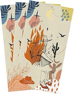 Kitchen Towels Microfiber Cleaning Cloths, Bohemian Retro Cowboy Desert Cactus Guitar Soft Dish Towels for Kitchen, Pack of 3 Absorbent Hand Towels Reusable Tea Towels,Bar Towels,18x28 Inch