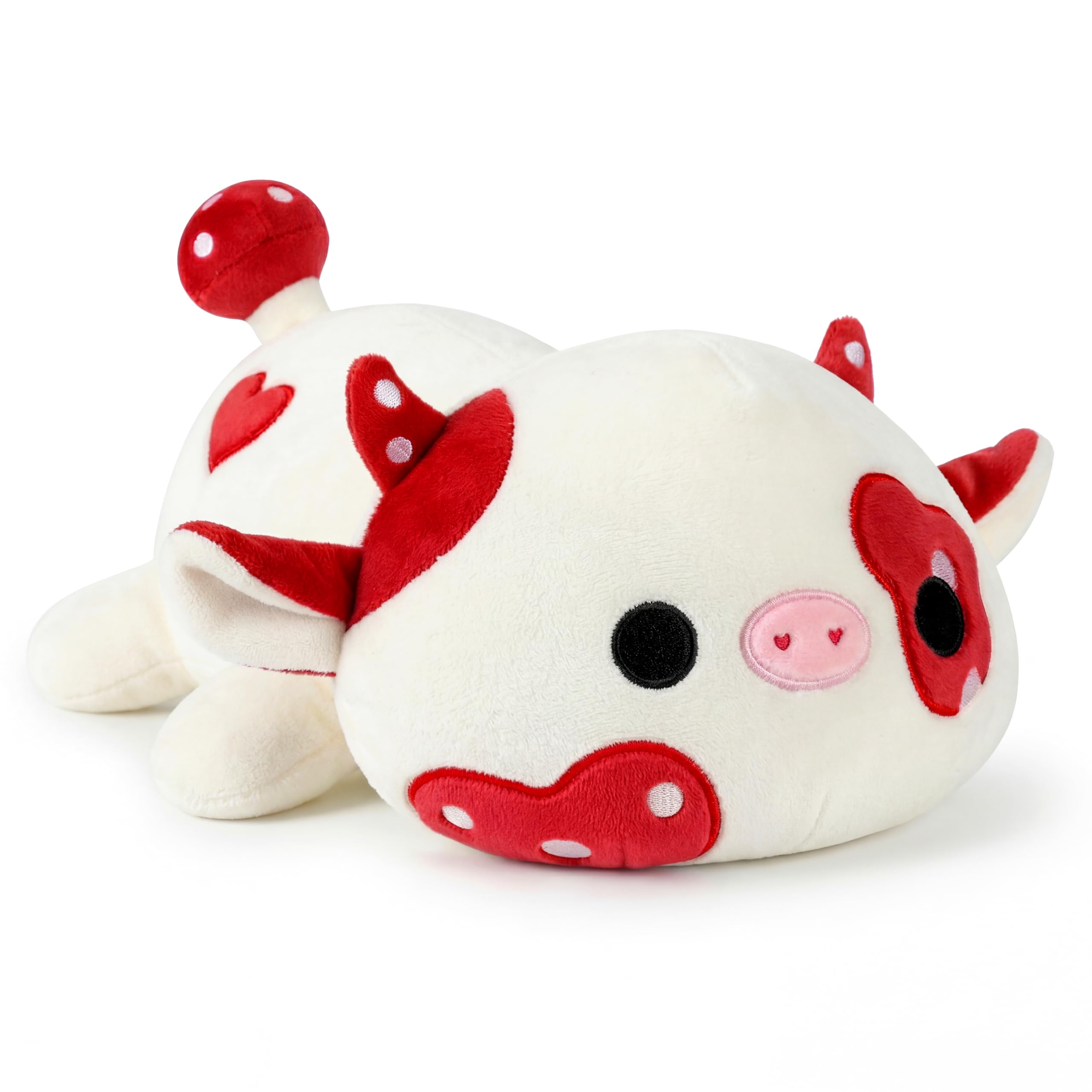 shownicer Plüschtier Pilz Kuh Kuscheltier Stofftier Kawaii Kuh Plüsch Kissen Spielzeug Milchkuh Pilz Plüsch Wurfkissen Geschenk für Kinder Mädchen 12+ Jahre (Rot, 30cm)