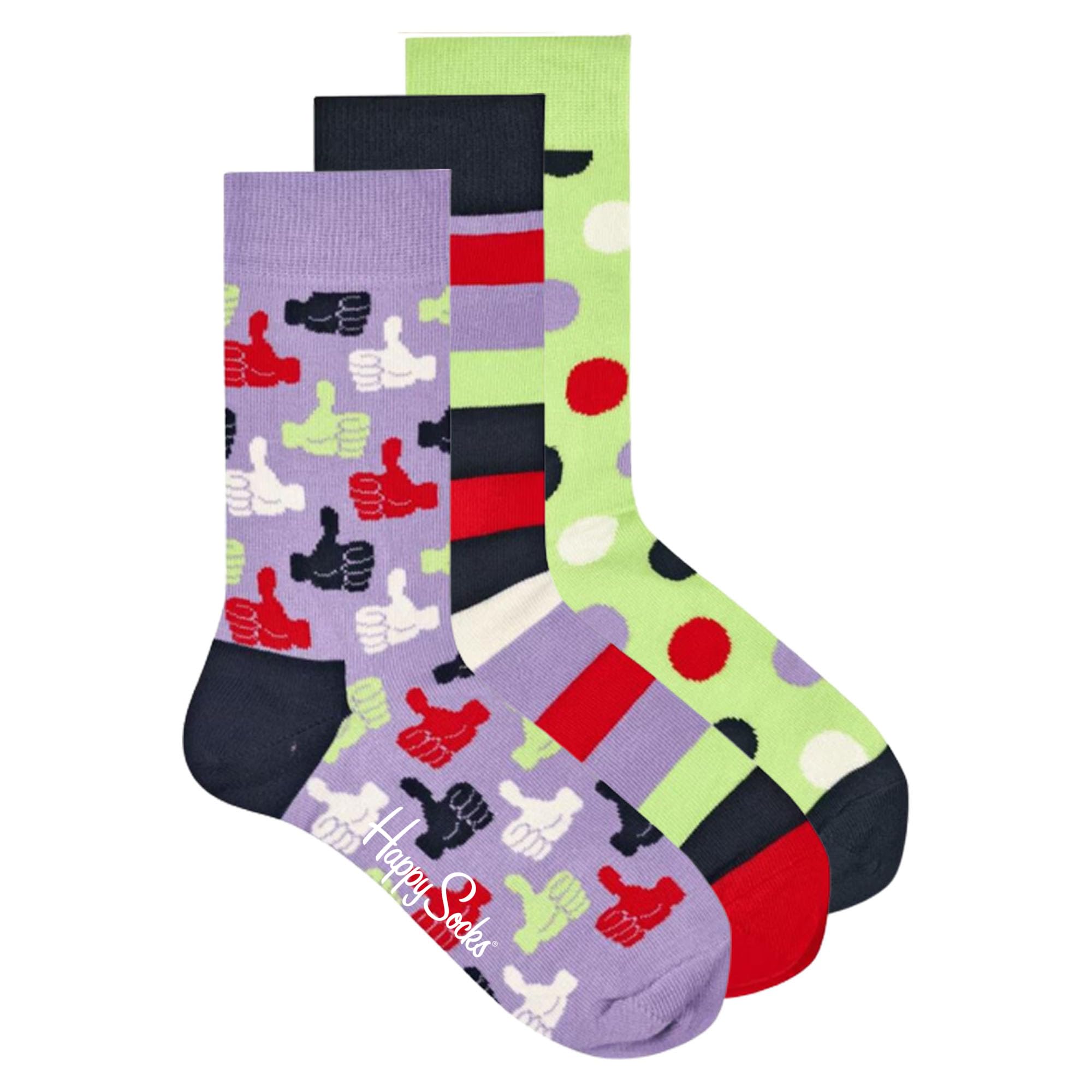 Happy Socks Calze 3-Pack Thumbs Up - Stampe Originali E Morbide, Taglia 41-46, Multicolore