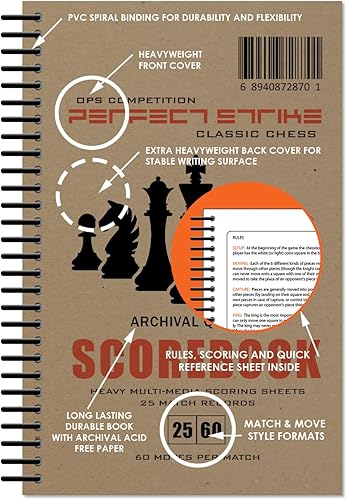 Miniatura 6 de Libro de puntuación de ajedrez Perfect Strike con reglas e instrucciones de puntuación. Libro de mantenimiento de puntuación resistente. Calidad de