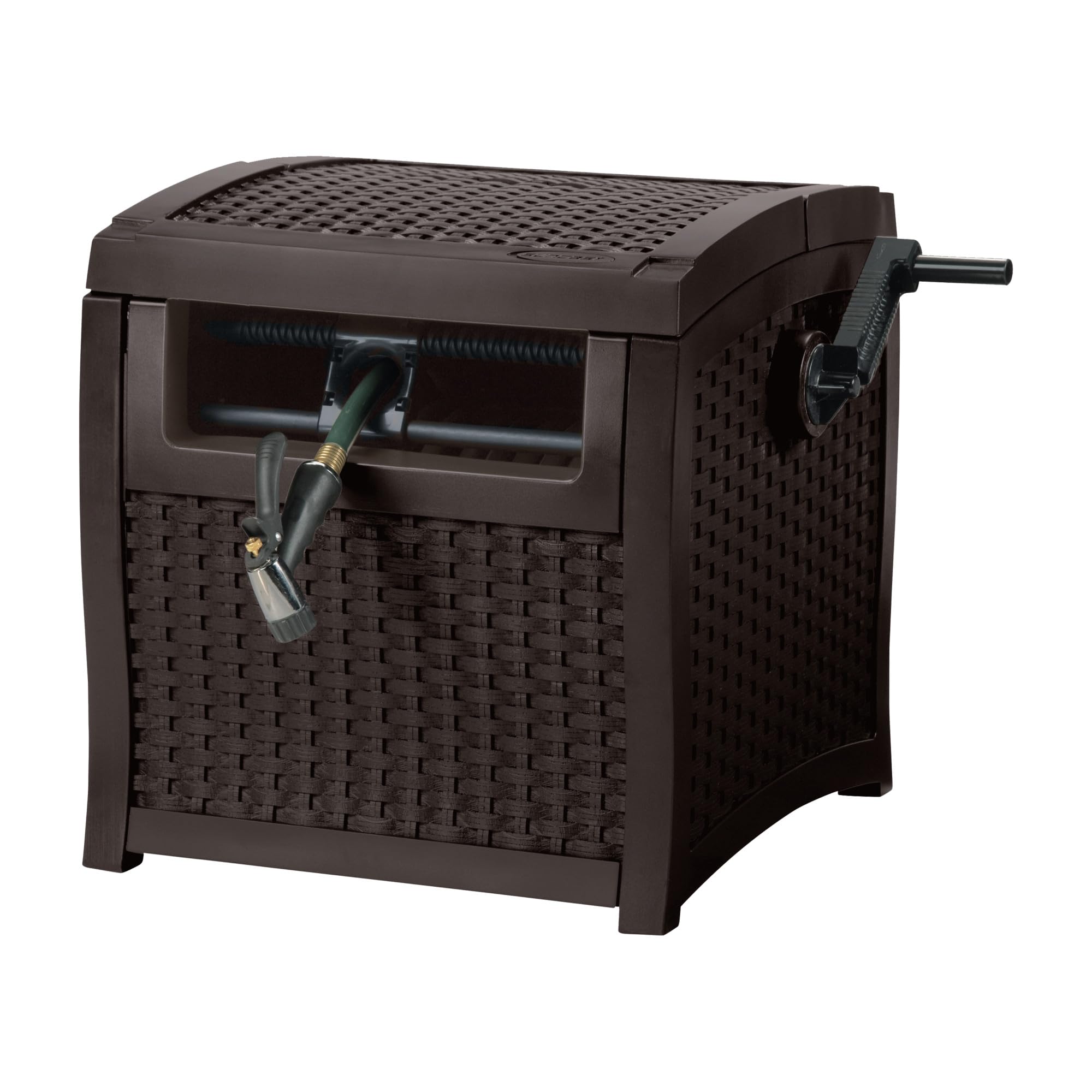 suncast hose reel with smart trak hose guide water-tight connection durable resin construction 22539 hose capacity brown made in the usa