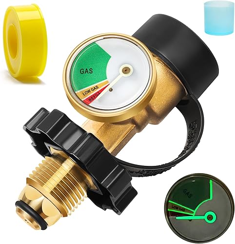 Luxiv Adaptador de tanque de propano de 100 libras con calibre, adaptador POL a QCC1 de latón macizo de tanque de propano de 100 libras, dispositivo