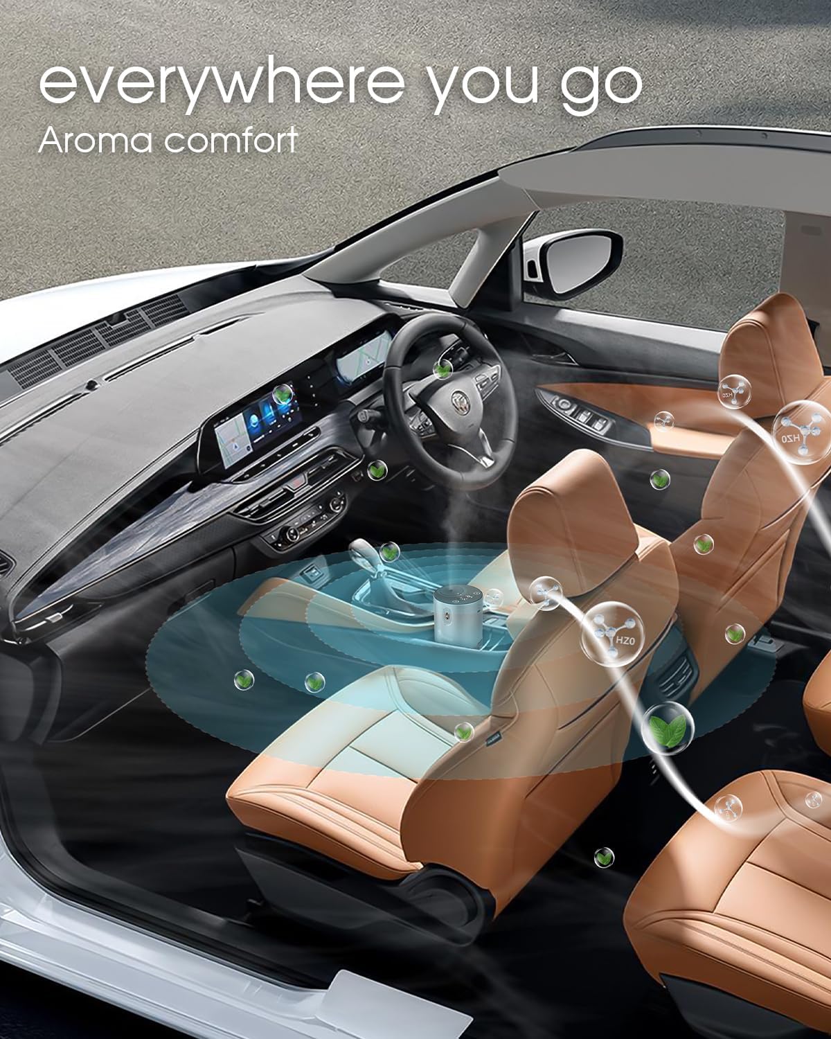 Waterless Diffuser for Essential Oil 20ml Large Capacity (Aluminum), Portable Scent Machine with Battery Indicator, 3 Mist Levels & Continuous Spray, Anti-TIPP, Timer Off & Night Light Function