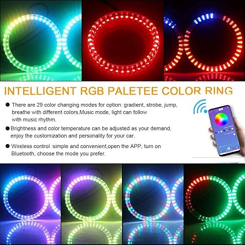 Miniatura 5 de Qasim - 1 par de anillos de halo universales RGB LED ojos de ángel de 95 mm para motocicleta y coche, luz DRL, luz antiniebla, señal de giro,