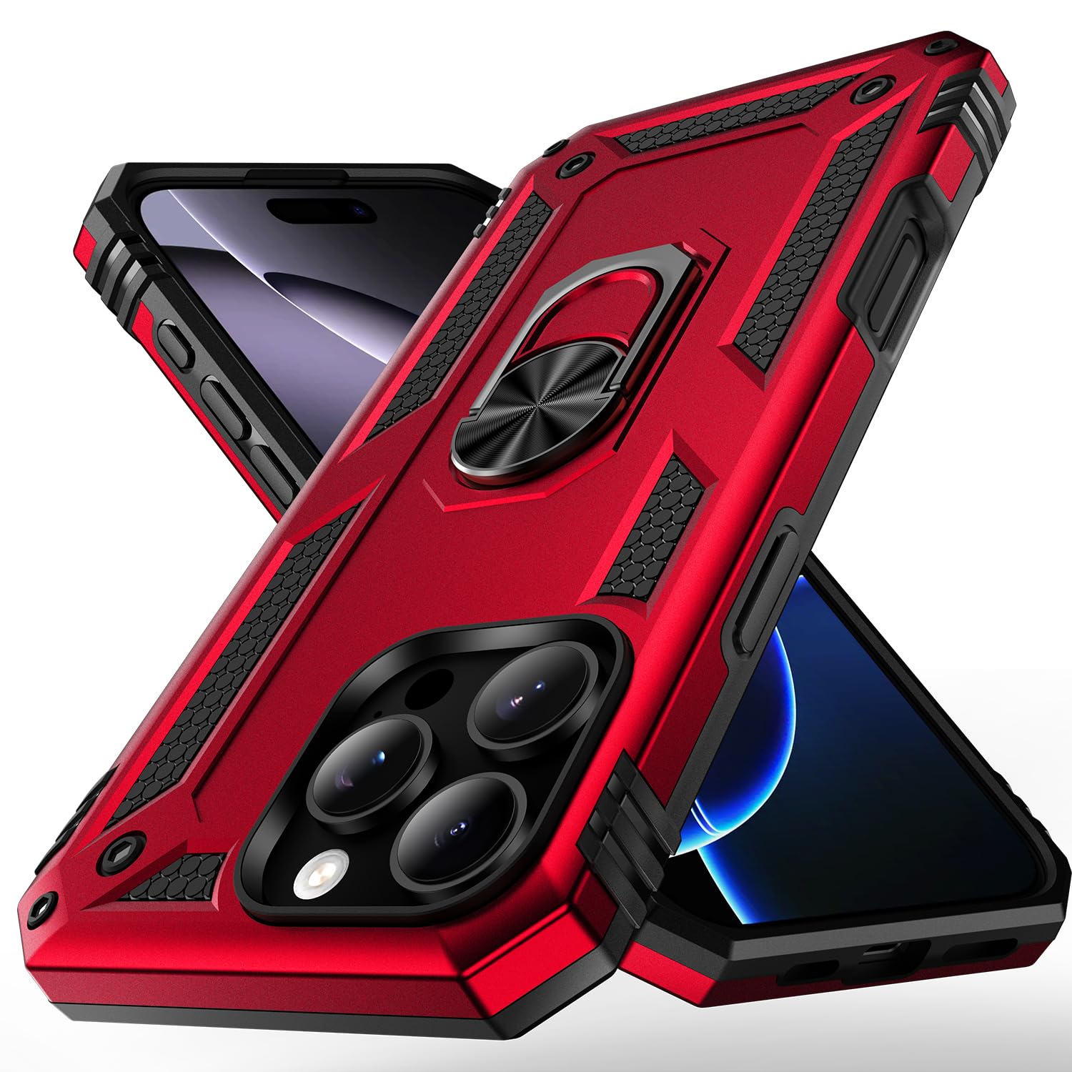 Korecase for iPhone 16 Pro Phone Cover with Kickstand Ring,Military Grade Protection Armor Full Body Heavy Duty Shockproof Case for iPhone 16 Pro Red