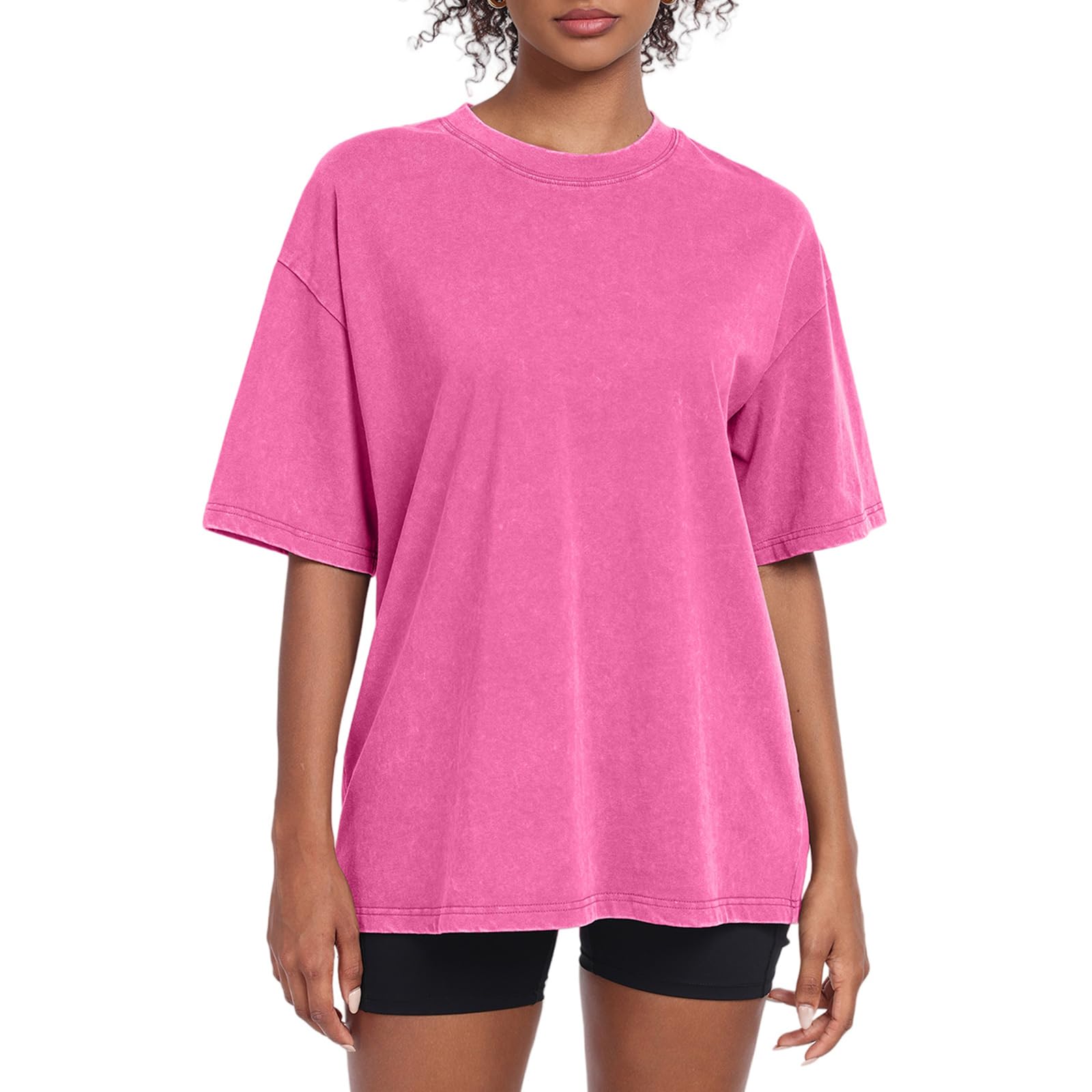 SnowElve Womens Washed Vintage Oversized T-Shirt Baggy Workout Tops Short Sleeve Cotton Tshirts Streetwear Boyfriend Tee