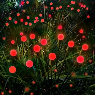 6 Pack Solar Firefly Lights Outdoor Swaying Garden Decorations 48LED Red | 2 Lighting Mode, Auto On/Off, Sway with Wind, Waterproof Solar lights Outdoor for Flower Bed Patio Pathway Courtyard Decor