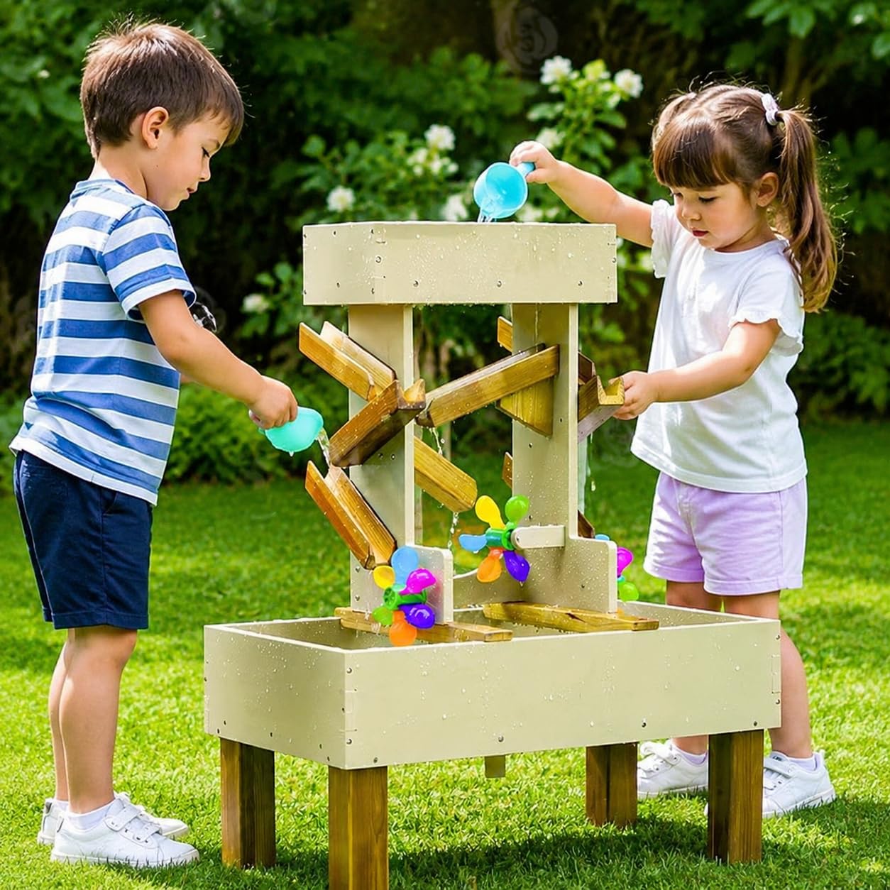 Kinder Sandspielzeug Set Sandkasten Spielset Strandspielzeug Lerneffekt Motorikförderung für Kleinkinder Spielen Lernen Frühförderung, Windmühlen-Wassertank