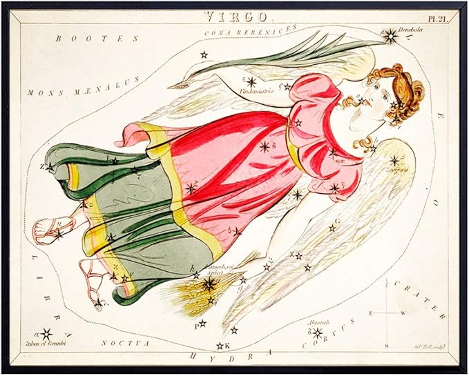 YELLOWBIRD ART & DESIGN Vintage Virgo Astrological Zodiac Chart - Great Gift and Chic Home Decor - Stars - Ready to Frame (8x10) Photo