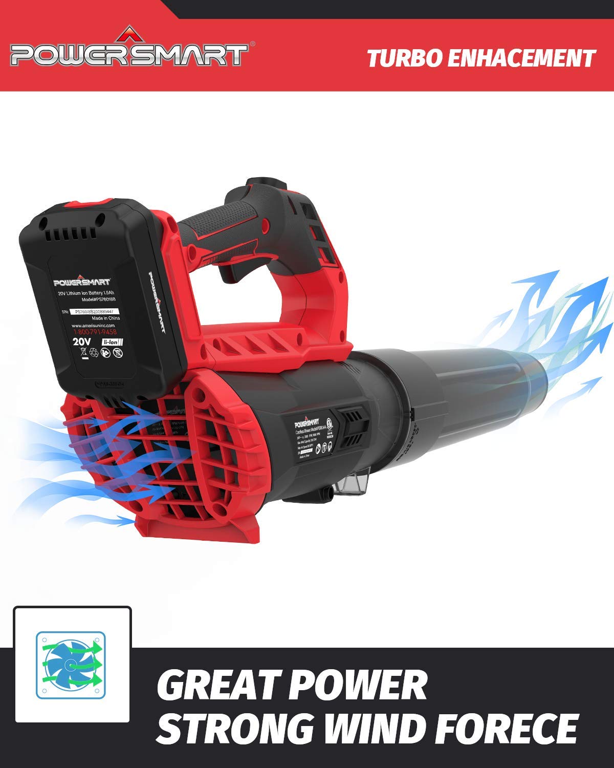 PowerSmart Leaf Blower, 20V MAX Lithium 350CFM Cordless Leaf Blower