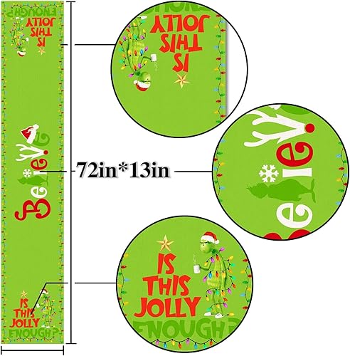 Miniatura 3 de Nepnuser Camino de mesa Merry Grinchmas, Whoville, Navidad, invierno, vacaciones, creer, decoración de fiesta, hogar, cocina, comedor