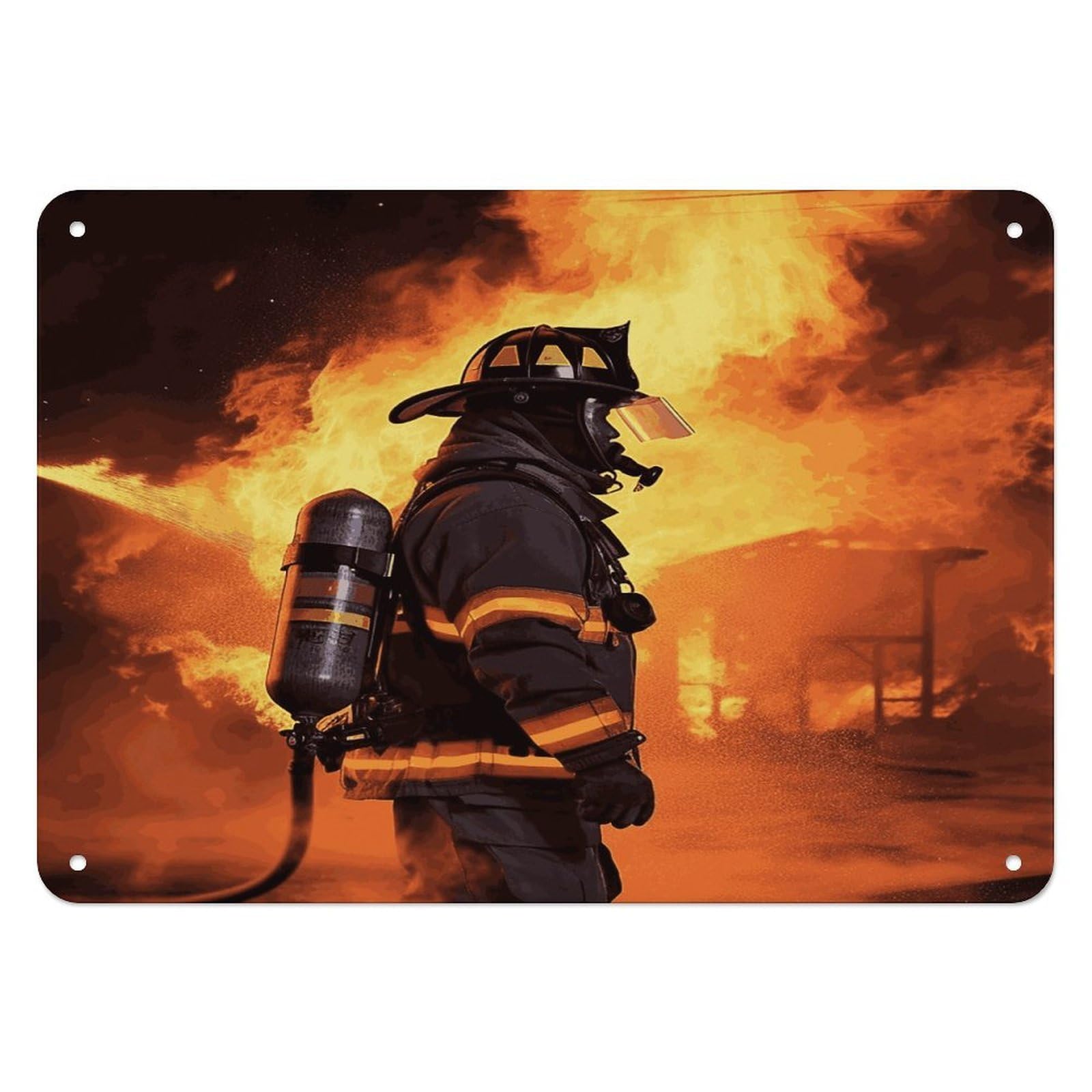 Fodpand Style Firefighter Fireman Flame Retro Vintage Metal Tin Sign,Wall Art Decor Garden Plaque Poster For Bedrooms Yard Bars Pubs Patios Porches 7.9X5.5 Inch
