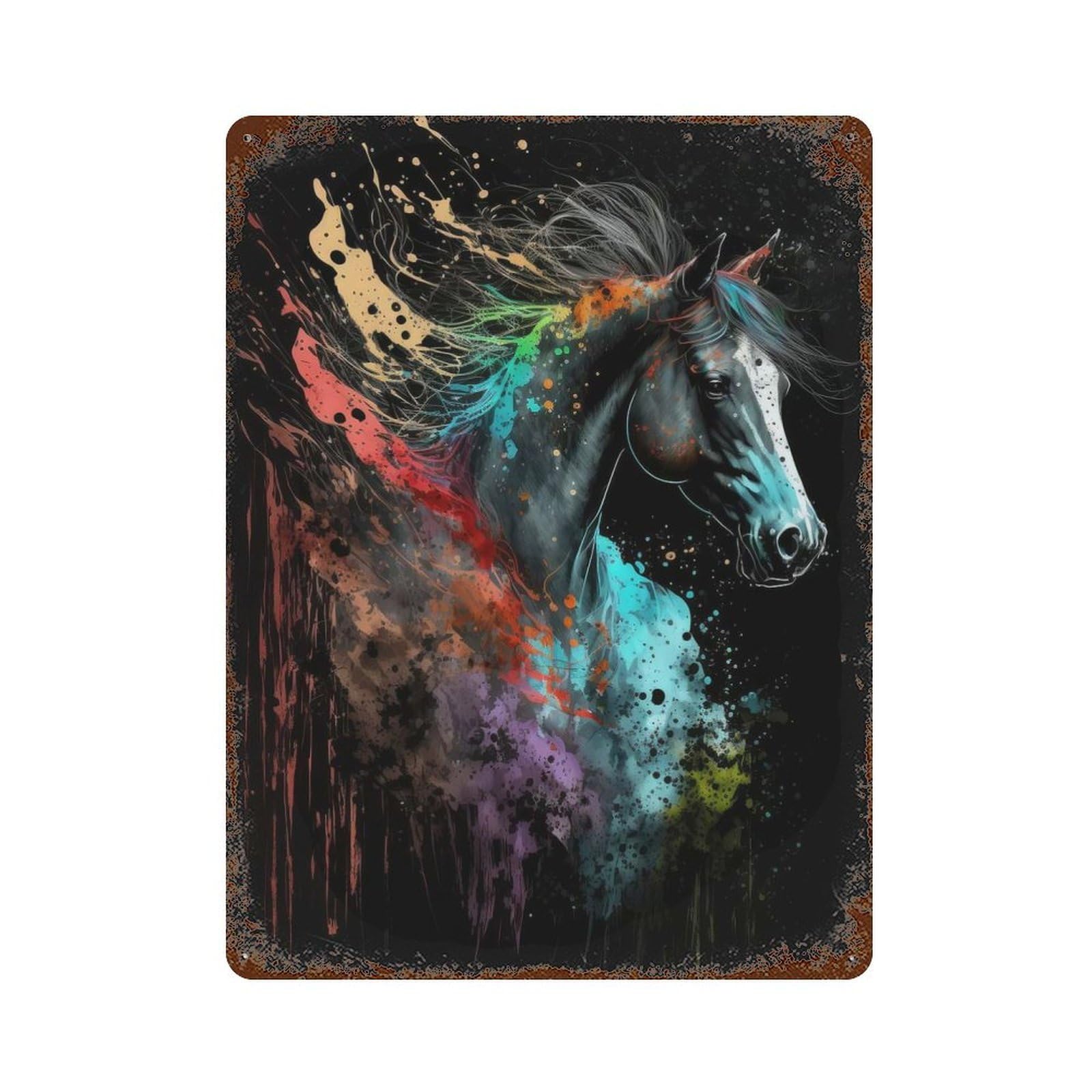 Paintsplash Horse Retro Metal Sign 15.7"x11.8", Farmhouse Wall Decor for Cafe, Home Bar And Lounge Decor
