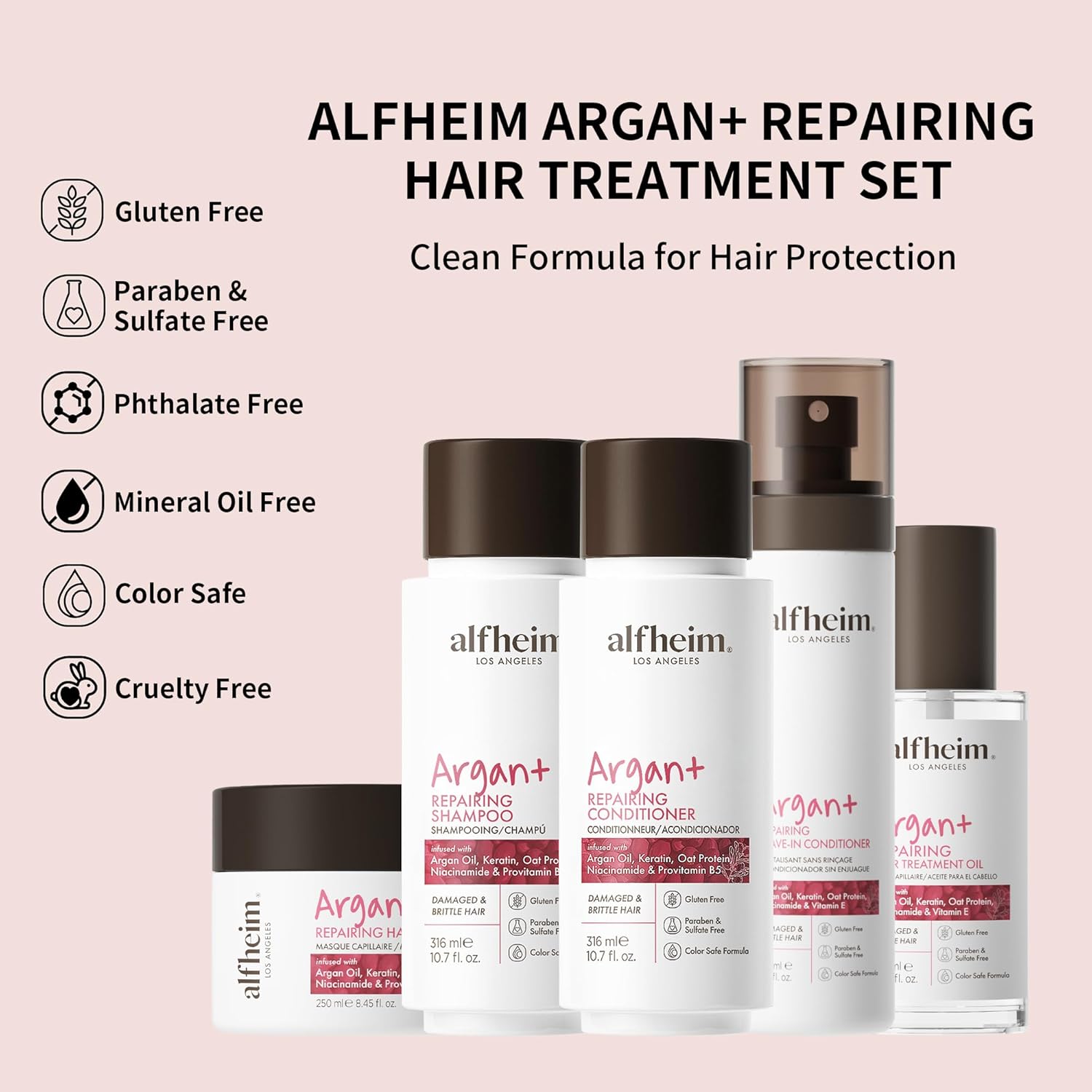 Alfheim Argan Hair Care Set | Argan Oil Shampoo, Conditioner, Hair Mask, Leave-In & Hair Oil | Frizz Control & Repair | Moisturizing & Strengthening | Sulfate-Free, Color-Safe | Holiday Gift for you - Image 7