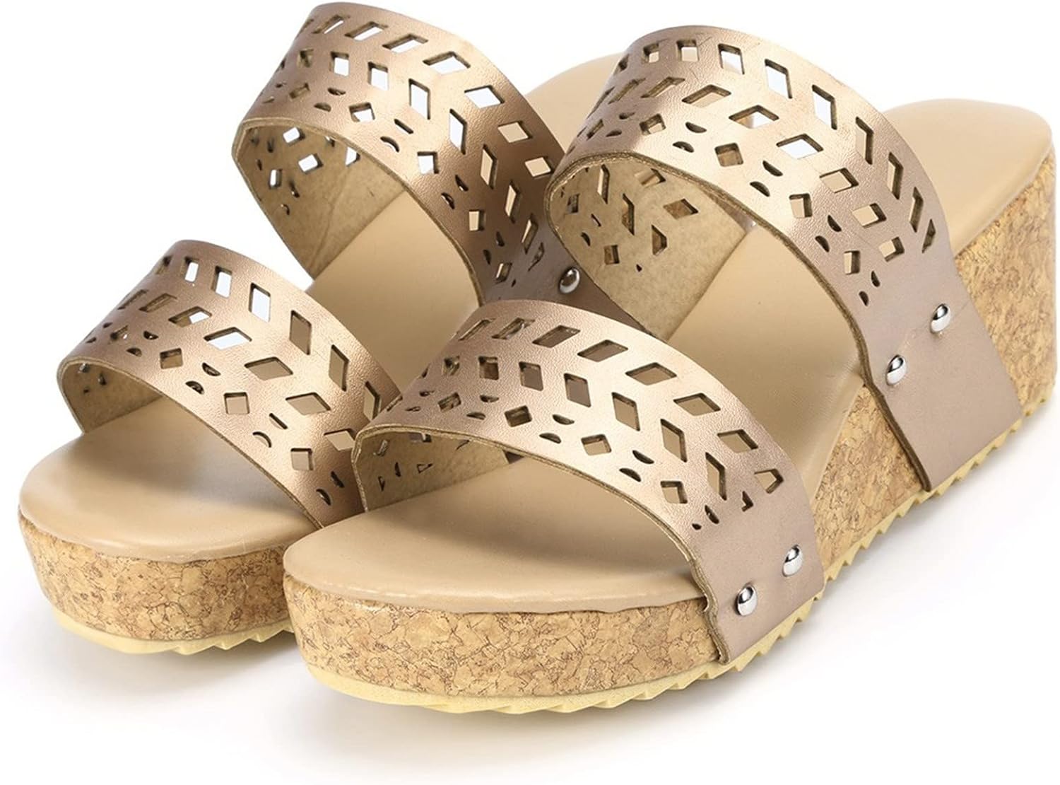 Women's Platform Flip Flop Athletic Walking Thong Slippers Beach Rhinestone Sandal Travel Walking Flats Shoes (Gold, 8)