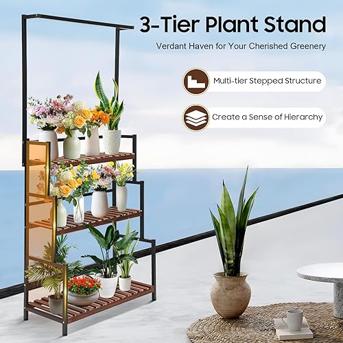 Miniatura 2 de Soporte para plantas colgantes de 3 niveles, estantes de exhibición de macetas de metal, soporte para flores, estante de exhibición abierto para