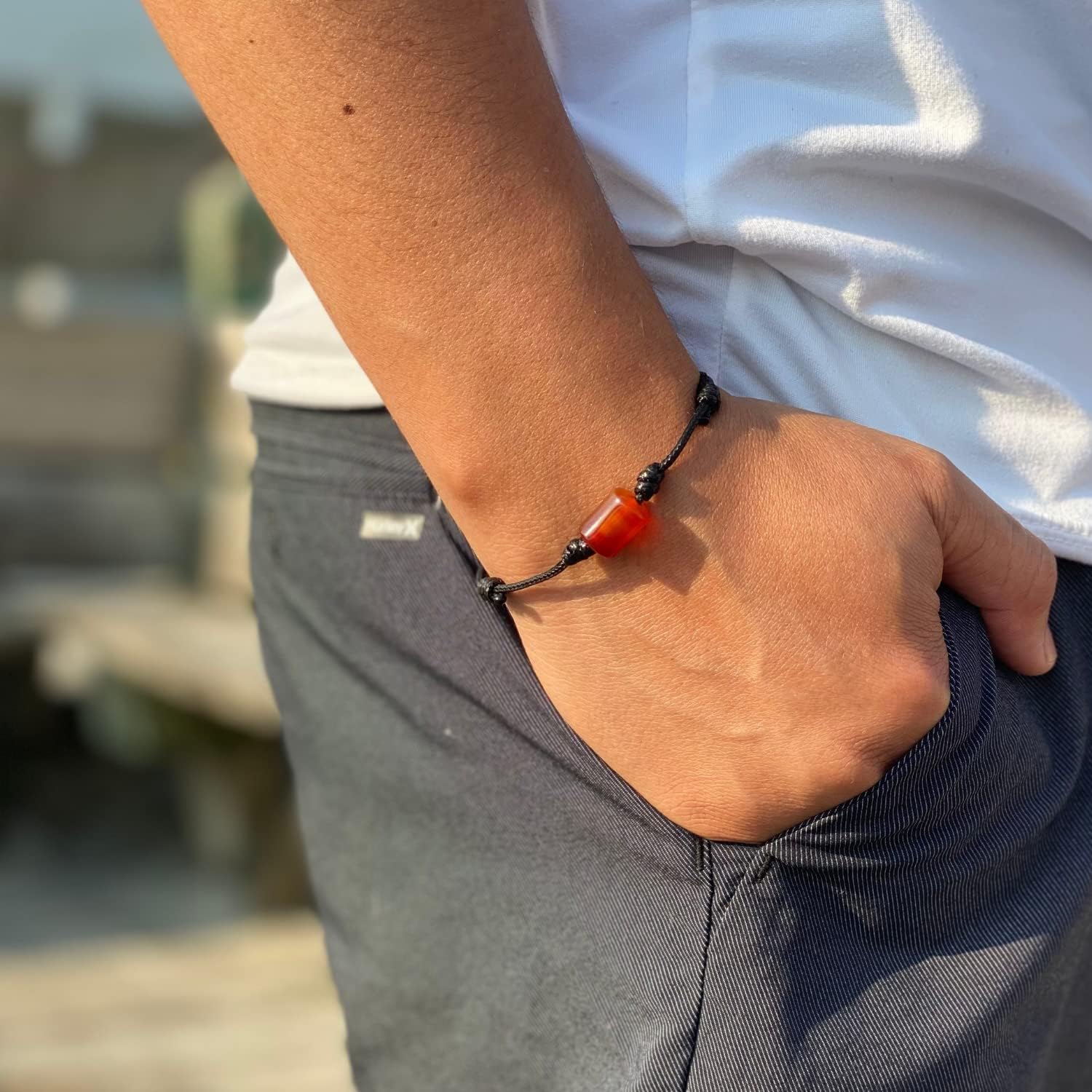 Carnelian natural gemstone cord bracelet for Men or Women - Adult unisex crystal tube stone Bracelets - Yogi meditation gift spiritual Jewelry