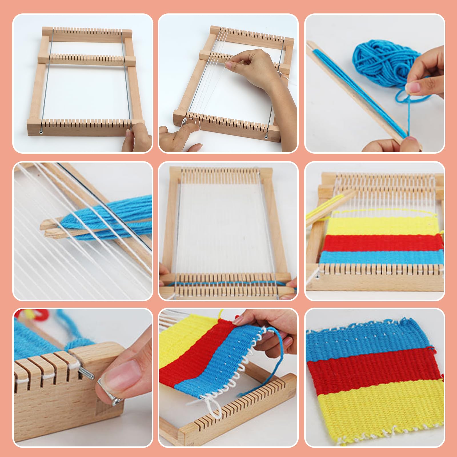 ROYUEXT Wooden Weaving Loom Kit for Beginner Hand Knitted Project Craft Kit for Children Adults, Various colours (varies), 29x19cm - Image 3