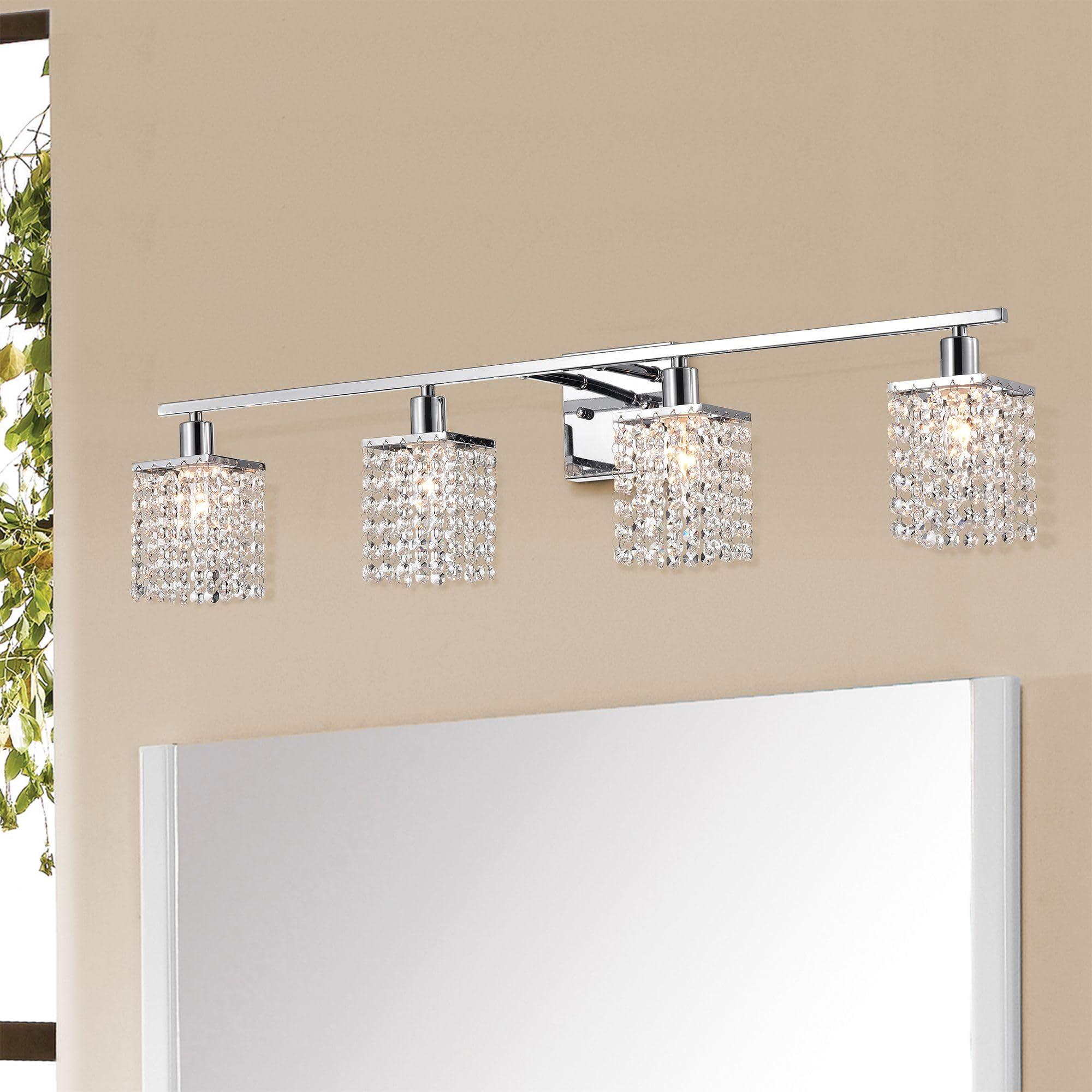 VDOQTLJT Glamorous 4-Light Wall Sconce for Stylish Illumination Sparkling Crystal Embellishments for Vanity or Living Spaces