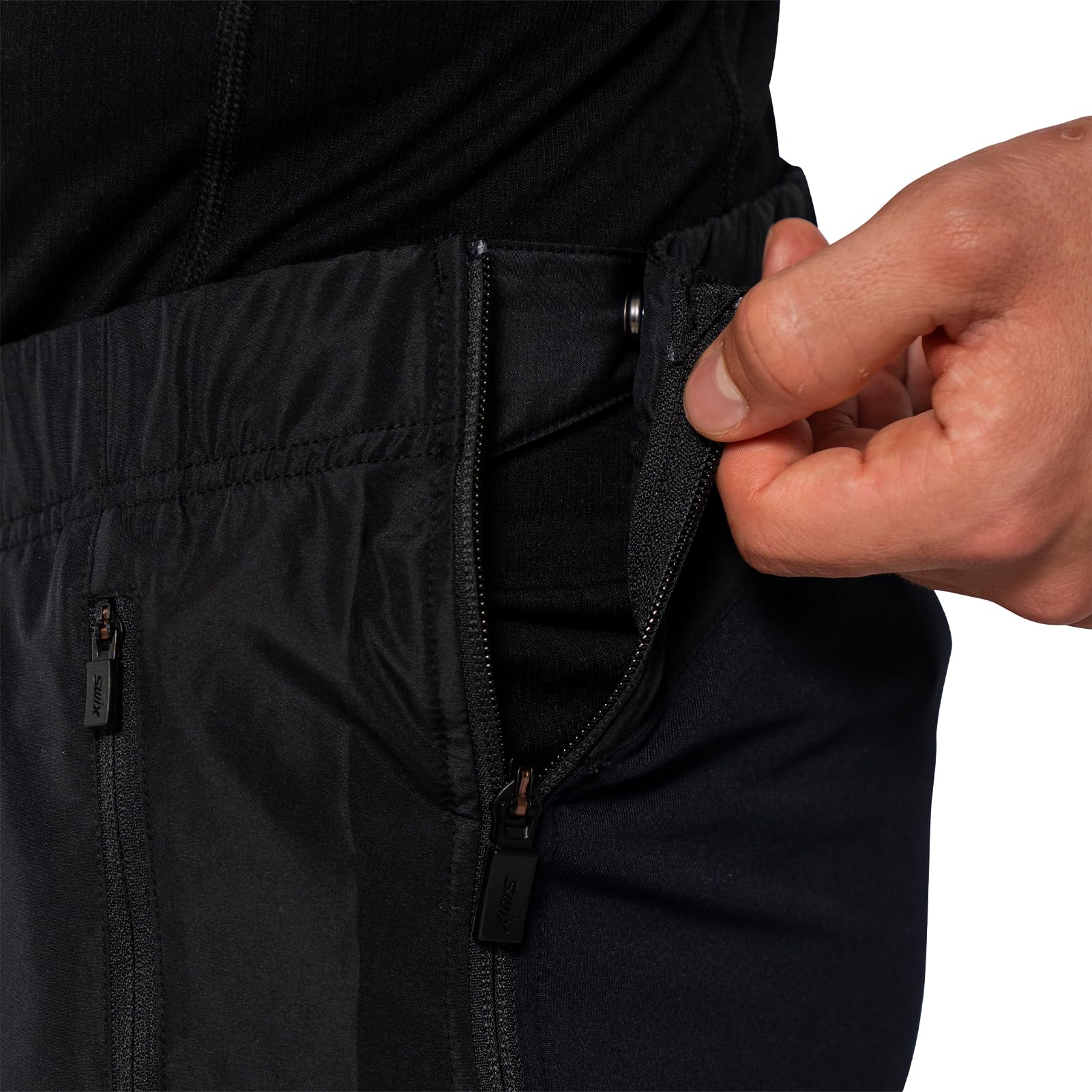 Swix Męskie Infinity Hybrid Wind Full Zip Trwałe Wodoodporne Wiatroszczelne Sporty Zimowe Trening Narciarskie Spodnie Śnieżne, Czarny, Duży, Czarny, L
