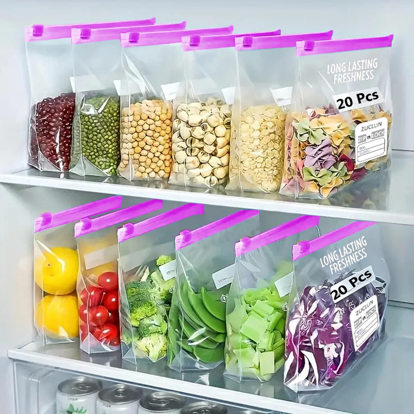 ZUCLLIN Heavy Zip Lock Bags – Pack Of 20 Pcs Heavy Reusable Zipper Pouches for Fridge, Food Storage, Travel Packing Multi-Purpose Zipper Bag For Groceries, Cosmetics & Kid’s Essentials (Pink)(T-6)