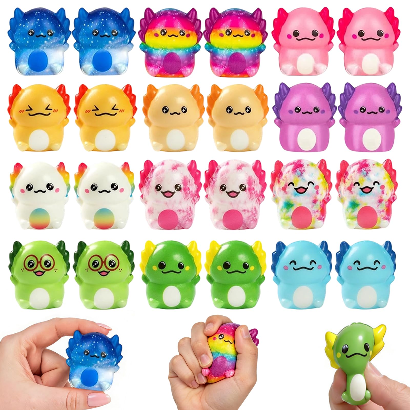 MLPKOI 24 PCS Slow Rebound Animals Squishy Toys, Axolotl Squishy Fidget Toy, Kawaii Stress Relief Toys Party Bags Fillers for Kids and Adults Office Anxiety Relief & Party Favors