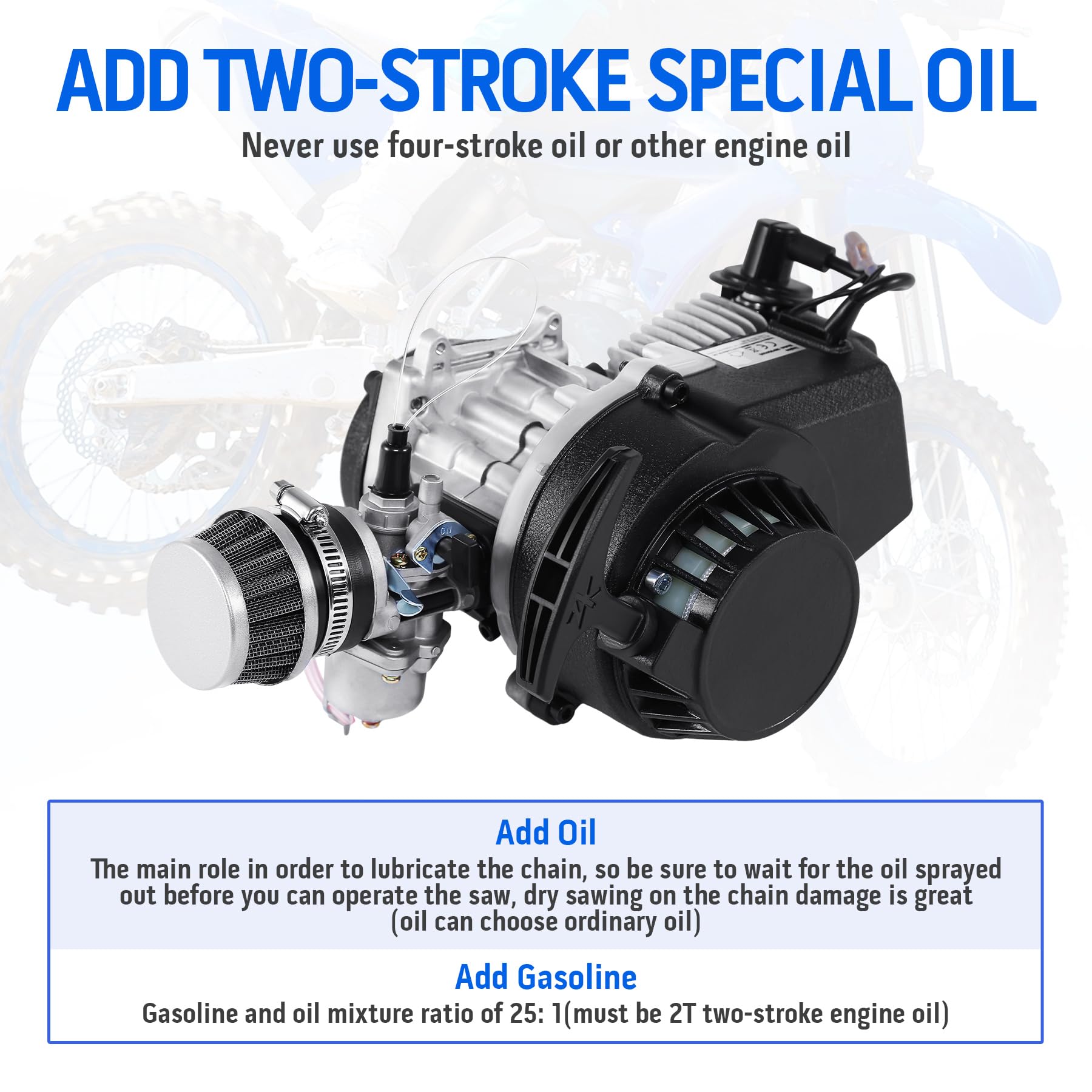 Samger 49CC 2 Stroke Mini Moto Engine Carb Pullstart Carb Carb Filtro aria Head Mini Motore per ATV Dirt Bike Quad Pocket Bike