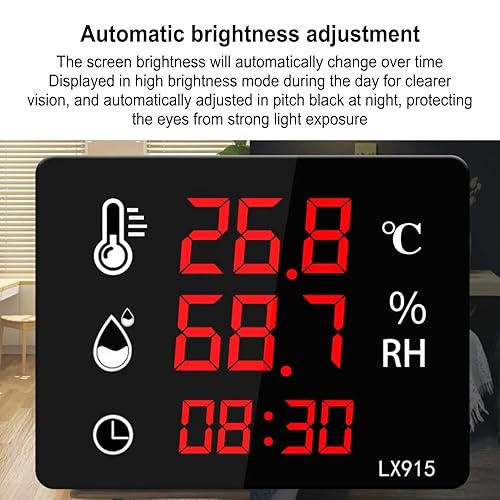Miniatura 5 de Termómetro industrial higrómetro medidor digital de humedad de temperatura con pantalla LED y ajustes de alarma de humedad de temperatura para