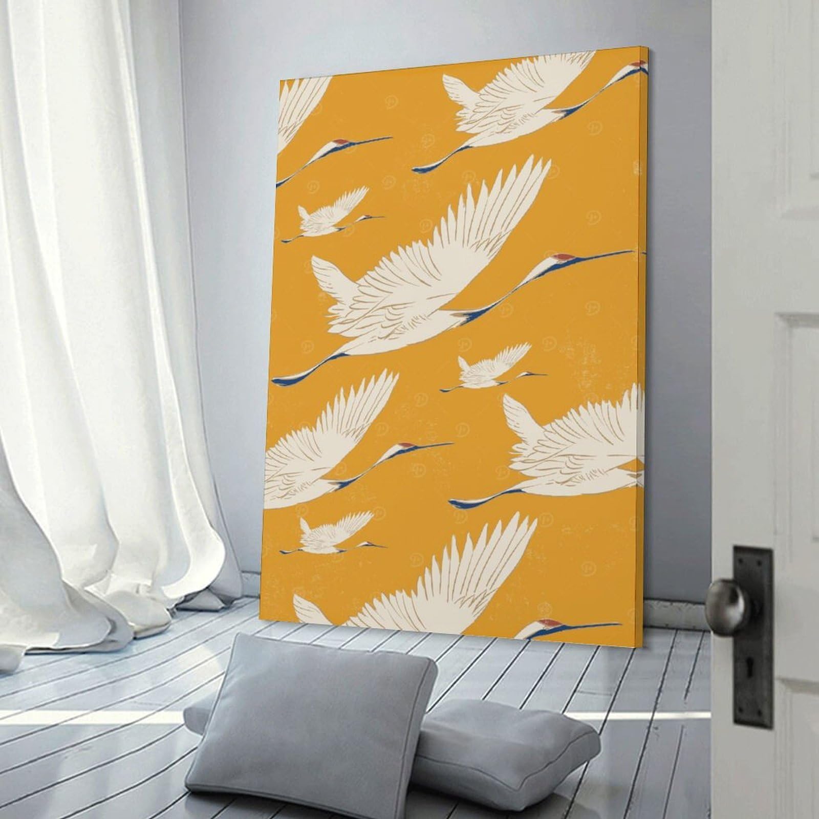 Junmoney Flying Cranes Pattern Canvas Wall Picture 24x36inch(60x90cm), for Study, Office Or Focused Interiors, Home Office Artwork with Decorative Appeal